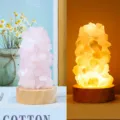 Natuurlijk kristal grind nachtlampje USB stekker bedlamp houten basis home decoratie - Ruwe rozenkwarts - Warm licht / Met verpakking 8x8x12 cm