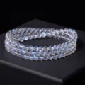 Natural crystal triple-loop round bead bracelet variant, elegant translucent crystal jewelry. - 6A Transparent Glassy Blue Moonstone (Bead Diameter Approx 4.5-5mm)