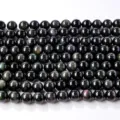 Natürliche schwarze Obsidian Perlen lose runde DIY Schmuck Armband Zubehör im Großhandel. - Regenbogenaugen-Obsidian (Doppelauge) / 8mm (Ca. 40 Stück)