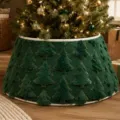 Detailed view of dark green Christmas tree collar featuring textured 3D tree patterns for holiday. - Green Sequin Tree