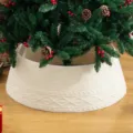 Jupe de Sapin de Noel en Tricot Blanc et Col de Sapin pour Decoration de Fete - 40*60*20cm / Tricot Rayé Petite Taille