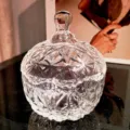 Clear faceted glass candy jar with lid decorative storage container for home decor 1pc - Diamond Cut Texture Candy Jar with Lid