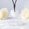 Natural labradorite crystal heart pendant necklace with matching chip bracelet set gift for women. - Clear Quartz Heart Pendant And Chip Bracelet Set