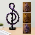 Lámpara de mesa de cristal de amatista natural, luz nocturna USB de 3 colores para dormitorio. - Nota Musical - Piedra de Amatista Bruta / Embalaje Estándar