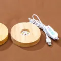 Round wooden LED display base with USB cable and switch for crystal glass art decor - Wooden Round Luminous LED Base with Wire Control Switch