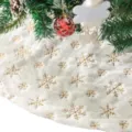 Jupe de sapin de Noël blanche en peluche avec flocons de neige à sequins dorés vue principale - Or / 78cm