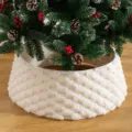 Jupe de pied de sapin de Noël en peluche blanche base de décoration de vacances pour la maison. - Grand motif monstera - blanc cassé