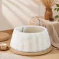 White plush Christmas tree collar, soft faux fur holiday tree skirt base for festive decor. - S / White