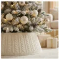 Knitted Christmas Tree Skirt Collar Beige Cable Knit Base Cover Holiday Party Decor - Cable Knit