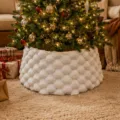 Jupe de sapin de Noel en peluche blanche collerette 3D pompon decoration fete interieure - S / Feuille de Monstera Blanche