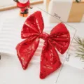 Pendentif Noeud Paillettes Rouges Sapin de Noël Fête Festive Décoration à Suspendre 20x25cm - Petite taille 18x23 cm / Style à Paillettes Rouges