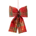 Rote karierte Weihnachtsschleife zum Aufhängen, festlicher Christbaumschmuck, Deko-Requisite. - Klein 10x16cm / Karomuster Stil 01