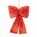Nœud de Noël rouge à sequins décoration suspendue pour arbre de fête et décorations festives - Petit 10x16cm / Style à carreaux à paillettes rouges