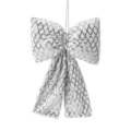 Blanc argenté paillettes nœud arbre de noël suspendu décoration ornement fête - Petit 10x16cm / Jupes de sapin de Noël à carreaux et paillettes argentées