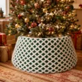Jupe de sapin de Noël, variante losange peluche vert et blanc déco de fête hivernale. - Petit 40x60x20cm / Fil d'Argent Losange Vert