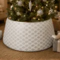 Jupe de pied de sapin de Noël blanc argenté décoration de base de arbre de fêtes d'hiver - 40x60x20cm / Fil d'Argent Losange Gris