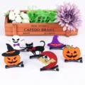 Ensemble de pinces à cheveux d'Halloween avec citrouilles fantômes chats noirs et sorcières. - Taille unique / Barrettes à cheveux citrouille à chapeau noir