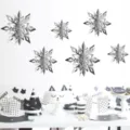 Hängende 3D Papier Schneeflocken Dekoration Set silber metallisch Weihnachtsparty Fenster - 6-Teiliges Set / Silber