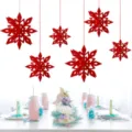 Weihnachtsdekoration Papier 3D Schneeflocke Hängende Ornamente Set für Party und Heim. - 6-Teiliges Set / Rot