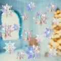 Holografische 3D Papier Schneeflocken Hängende Dekorationen für Weihnachtsfeier Schaufenster. - 6-Teiliges Set / Regenbogen