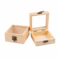 Natural wood storage box with glass lid, square wooden organizer for small jewelry items. - Skylight Degaussing Wood Box (Empty) / 9*9*4.5cm