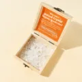 Wooden crystal demagnetization box with glass window and white crystal chips, detail display - Wood Box + 200g White Crystal Fragments Set
