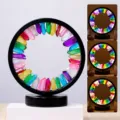 Luz nocturna circular de piedra bruta de cristal natural USB lámpara de noche de dormitorio - Luz de Tres Colores Marco Negro
