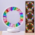 Luz nocturna LED circular de piedra de cristal natural USB lámpara de mesita bonita - Luz de Tres Colores Marco Blanco