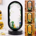 Crystal night light variant USB oval table lamp with moss decor and multi color LED lighting. - Forest White Single Crystal Style / Black Frame Three-Color Dimming