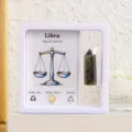 Natural crystal Libra zodiac sign floating display frame with gemstone crystal column. - Libra - Labradorite