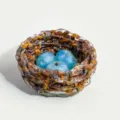 Resin bird nest ornament with blue crystal eggs home decor craft table display item - Aquamarine + Tiger Eye (Easter Egg Style) / 8cm Diameter 4cm Height (With Black Box)