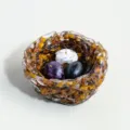 Resin bird nest ornament with crystal stone easter eggs, perfect for home decoration. - Amethyst+White Pine+Obsidian+Tiger Eye (Easter Egg Style) / 8cm Diameter 4cm Height (With Black Box)