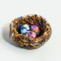 Resin bird nest ornament with colorful crystal chip Easter eggs for home decor SKU - Colorful Shell + Tiger Eye (Easter Egg Style) / 8cm Diameter 4cm Height (With Black Box)