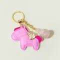 Chic pink leather horse keychain with crystal gourd pendant, cute handbag charm accessory. - Rose Quartz