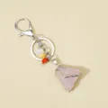 Natural raw pink crystal keychain with silver plated edge, stylish bag pendant accessory. - Rose Quartz
