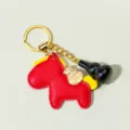 Red leather horse keychain bag charm with crystal gourd pendant, stylish fashion accessory gift. - Obsidian