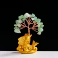 Green crystal money tree figurine with golden fish base feng shui lucky home decor variant. - Aventurine Jade