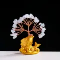 Crystal Money Tree Goldfish Figurine Chinese Feng Shui Wealth Lucky Tree Ornament for Home Decor - Aquamarine