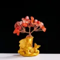 Feng Shui Red Agate Crystal Money Tree with Gold Fish Figurine for Home Office Decor - Red Agate
