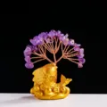 Feng shui crystal money tree golden fish ornament for home decor lucky wealth fortune gift. - Amethyst