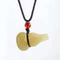 Natürlicher Kristall Kürbis Anhänger Halskette mit roter Perle und schwarzer Kordel für Damen Herren. - Gelbe Jade (Dunkelbraunes Seil) / Kalebasse 3x2cm Seil 60-65cm