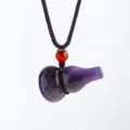 Natürlicher Amethyst Kristall Kürbis Anhänger Halskette Lila Edelstein Schmuck - Amethyst (Dunkelbraunes Seil) / Kalebasse 3x2cm Seil 60-65cm