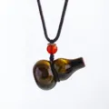 Natürlicher Kristallstein Kürbis Anhänger Halskette mit roter Perle und geflochtener Kordel. - Tigerauge (Dunkelbraunes Seil) / Kalebasse 3x2cm Seil 60-65cm