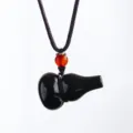 Schwarzer Kristall Kürbis Anhänger mit roter Perle lila Kordel chinesischer Stil Schmuck - Obsidian (Dunkelbraunes Seil) / Kalebasse 3x2cm Seil 60-65cm