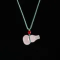 Rosenquarz Kürbis Anhänger Halskette mit grünem Seil, pinker Kristall Edelstein Schmuck. - Rosenquarz (Grünes Seil) / Kalebasse 3x2cm Seil 60-65cm