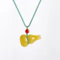 Gelber Kristall Kuerbis Anhaenger Halskette mit gruenem Seil und roter Perle, modischer Schmuck. - Aventurin (Grünes Seil) / Kalebasse 3x2cm Seil 60-65cm
