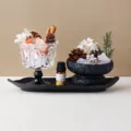 Set de aromaterapia sin llama de piedra de cristal natural con copa de vidrio y bandeja. - 【Juego con Bandeja】Copa Sal Naranja + Taza Cristal Rosa Blanco + Aceite (Con Flores Secas/Piñas)