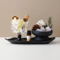 Set de aromaterapia de cristal con copa de vidrio y piedras brutas para la decoración. - 【Juego con Bandeja】Copa Cristal Amarillo Blanco + Taza Cristal Blanco Rosa + Aceite (Con Flores Secas/Piñas)