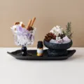 Conjunto de difusor de aromaterapia de piedra de cristal natural con bandeja - 【Juego con Bandeja】Copa Cristal Púrpura Blanco + Taza Cristal Blanco Rosa + Aceite (Con Flores Secas/Piñas)