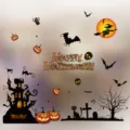 Halloween Fensteraufkleber statische Haftschnitte gruseliges Schloss Kürbisse Deko - Schloss Kürbis Silhouette Stil (HY—W001)